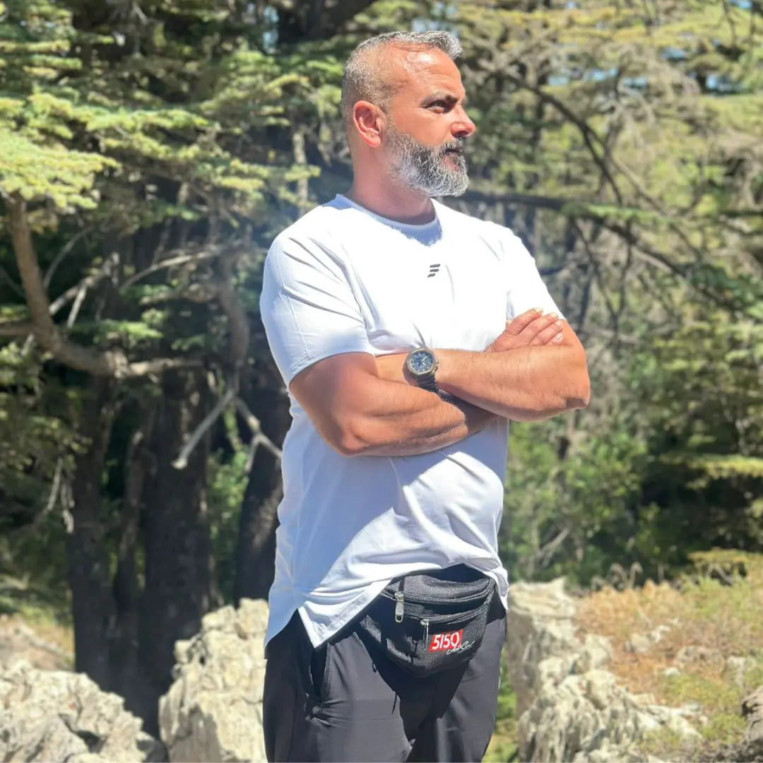 Motorsport tuner Mohammed Assaf wearing a 5150 AutoSport fanny pack