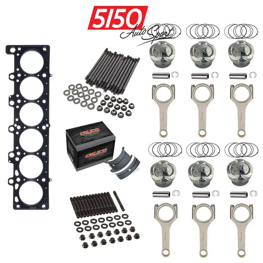 BMW M20 Engine Rebuild Kit with CP pistons, SP connecting rods, ARP hardware, Calico coated performance engine bearings, and MLS head gasket.