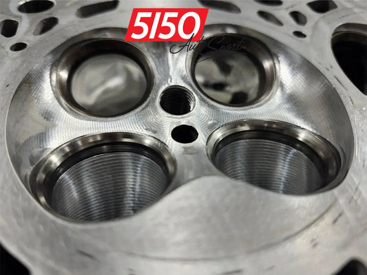 Close-up of a BMW N55 cylinder head after combustion chamber modification.