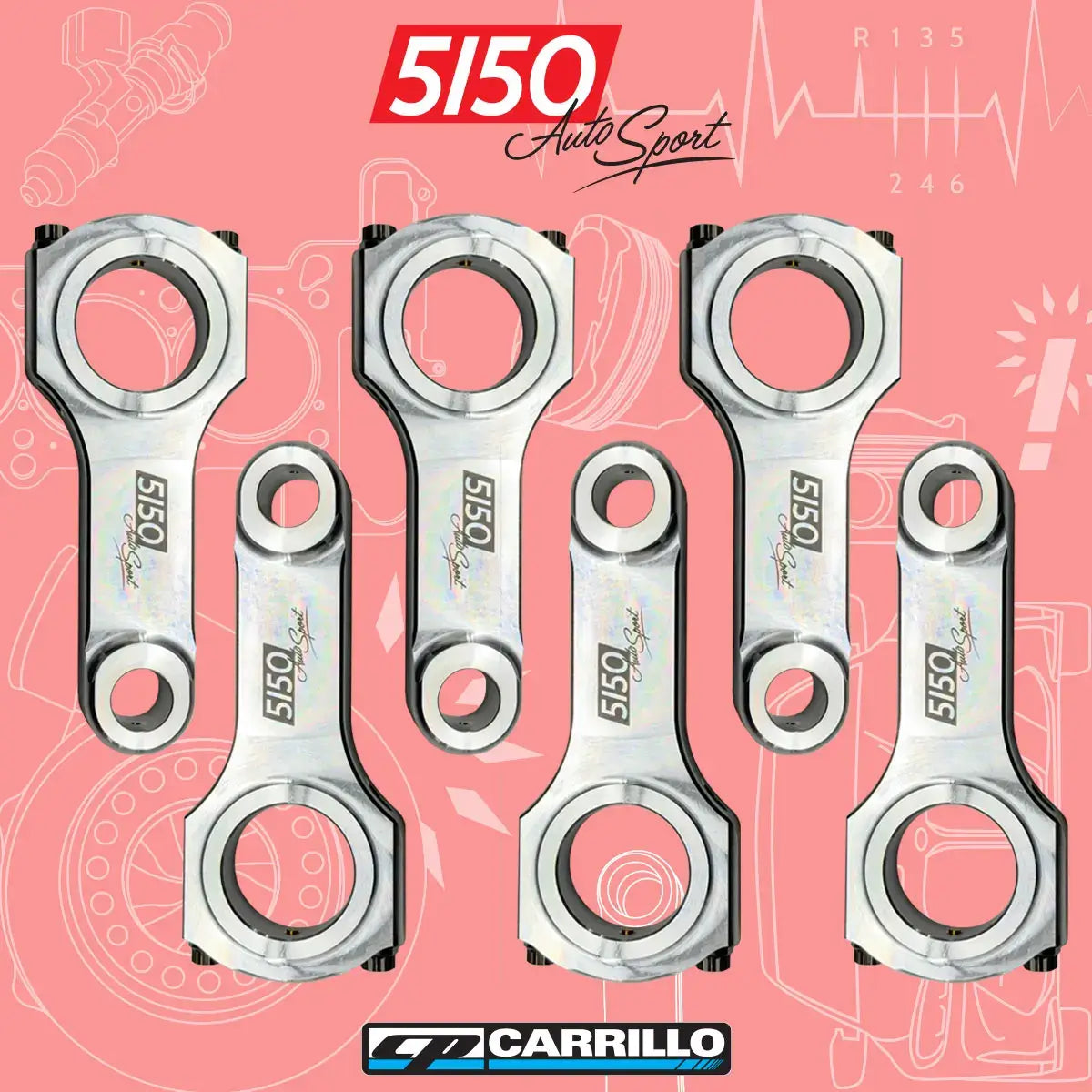 Set of 6 aluminum connecting rods for BMW S38B38 racing engines
