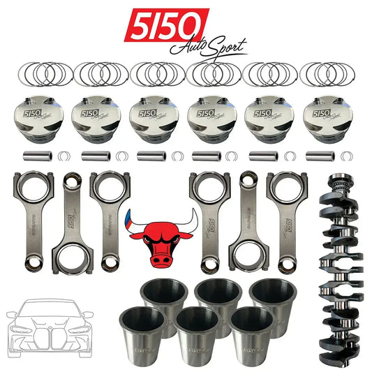 BMW S58 3.4L Stroker Kit including pistons, rods, cylinder sleeves, and crankshaft by 5150 AutoSport