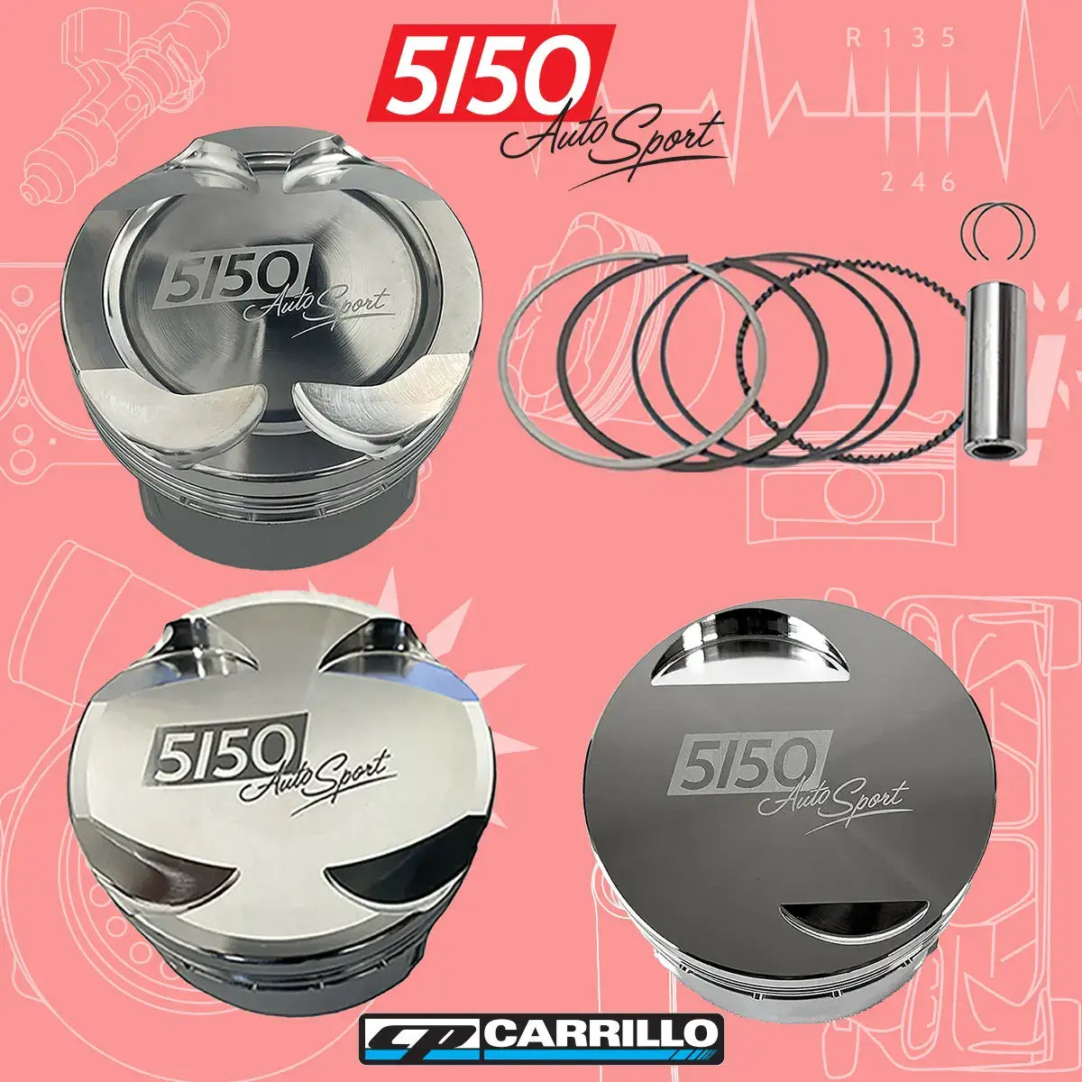 Custom CP-Carrillo Pistons showcasing the many possibilities for piston configuration