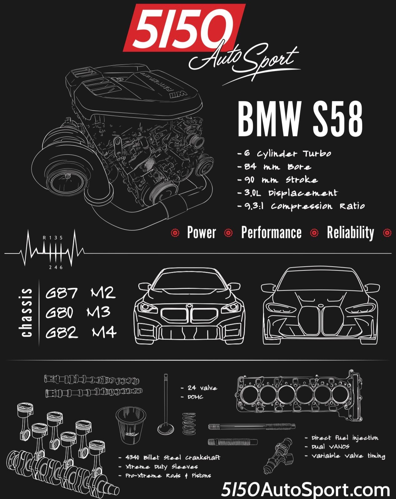 BMW S58 T-shirt by 5150 Autosport