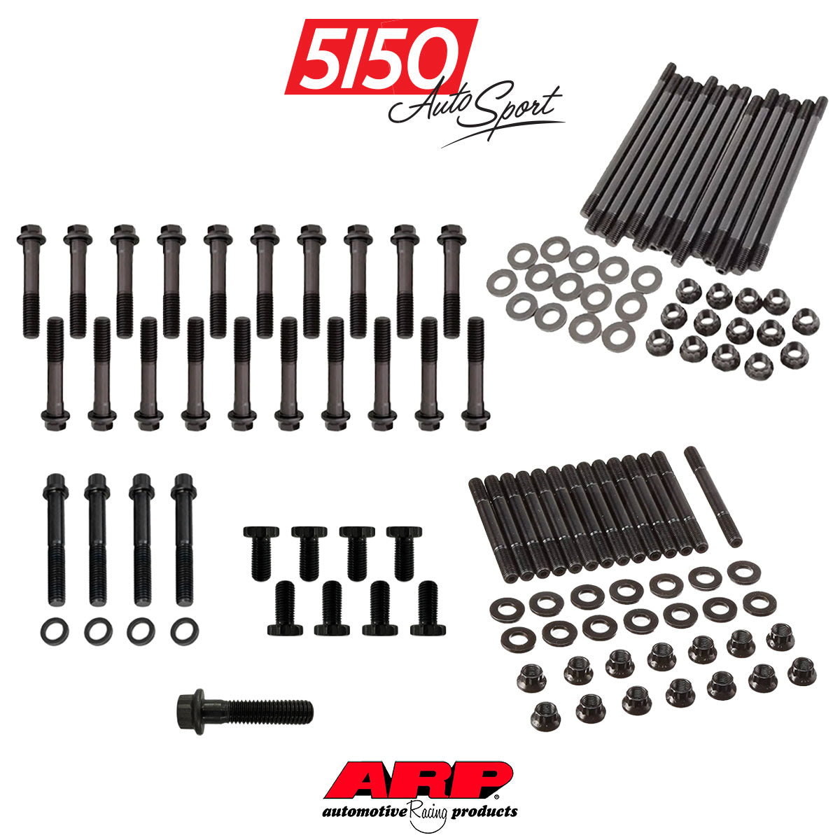 Collection of ARP hardware for BMW S58 engines. Includes ARP2000 Head Stud Kit, girdle bolts, oil pump sprocket bolt, harmonic damper bolts, main studs, etc.