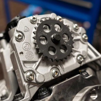 An ARP oil sprocket bolt installed on a BMW S58 engine oil pump.